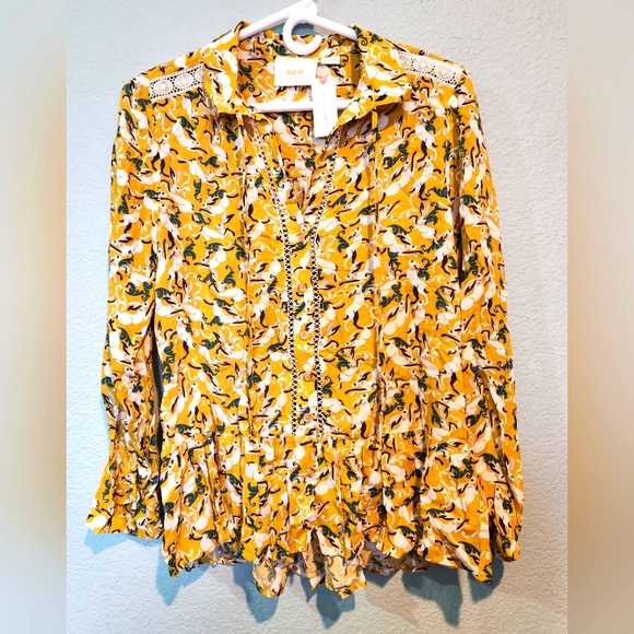 Anthropologie 0 Small Janie Bunny Rabbit Mustard Yellow Flounced Peasant Blouse. - Picture 1 of 7